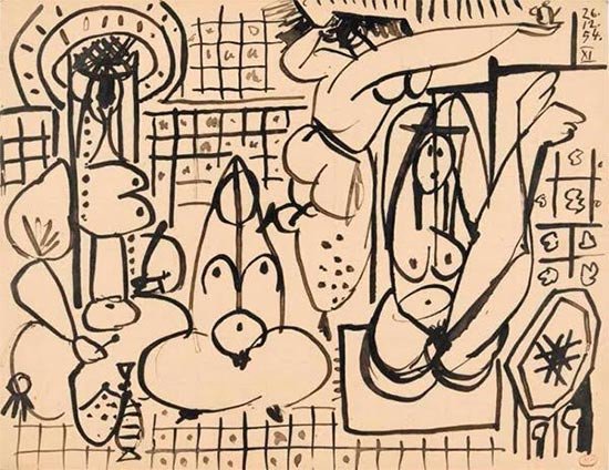 Pablo Picasso, Estudio para Les Femmes dAlger, de Delacroix. Paris, 1954. Paris, Musée national Picasso-Paris, dation en 1979. © Réunion des musées nationaux  Grand Palais.