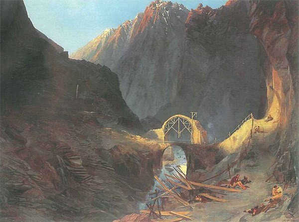 Building the Devil`s bridge. Carl Blechen. 1830
