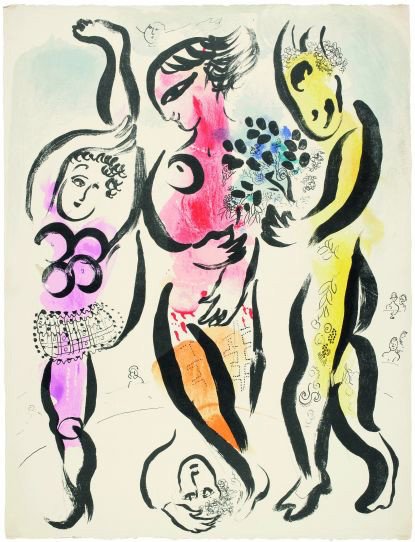 Los tres acróbatas, 1957. Marc Chagall