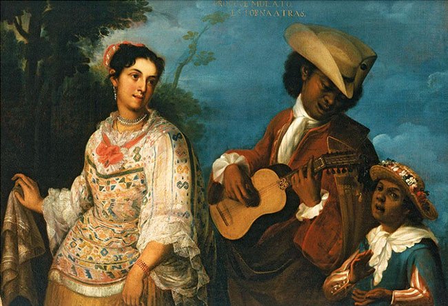De mulato y mestizo nace mulato, un saltapatrás. 1720. Círculo de Juan Rodríguez Juárez.