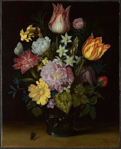Ambrosius Bosschaert el Viejo. Flores en vaso de cristal. 1614. The National Gallery, Londres.