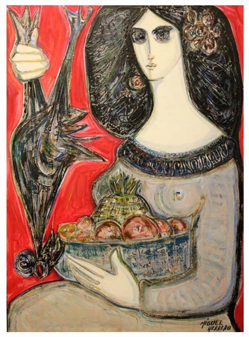 Dama con frutas. 1975. Miguel Herrero.