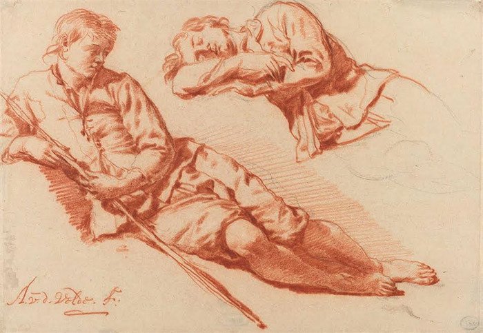 Adriaen van de Velde. Dos estudios de un pastor recostado. 1666 - 1671. Colección Rijksmuseum