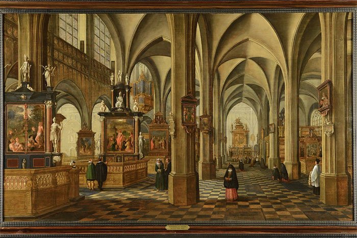 Bartholomeus Van Bassen en Sebastiaen Vrancx, Interieur van de kathedraal, 1616 , Privéverzameling, met dank aan Jean Moust, Old Master Paintings, Brugge