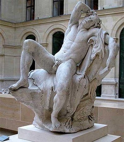 Edme Bouchardon, El fauno Barberini, o sátiro embriagado, copia de una estatua helenística. Département des Sculptures, musée du Louvre.