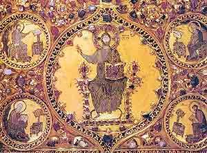Detalle del Pantrocrator de la Pala de Oro de San Marcos de Venecia. Oro y esmalte.