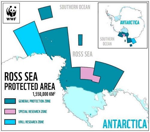 Mapa de la zona protegida del mar de Ross. © WWF Australia