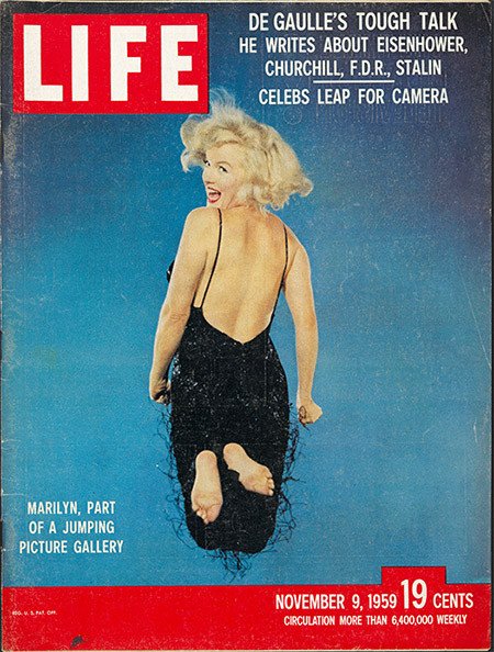 Portada de LIFE con el «salto» de Marilyn Monroe. 9 de noviembre, 1959. Philippe Halsman.