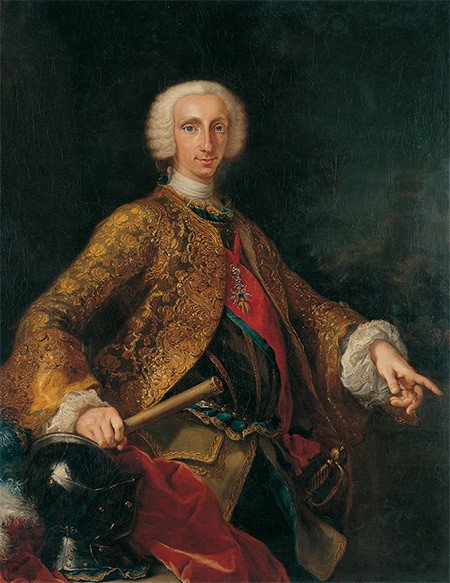 Carlos como Rey de Nápoles y Sicilia, Rey de las Dos Sicilias por Giuseppe Bonito, Madrid, Museo del Prado.
