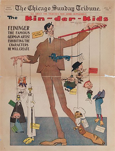 Portada de The Chicago Sunday Tribune con imagen satírica de Lyonel Feininger, 29 de abril de 1906. Colección Achim Moeller, Nueva York