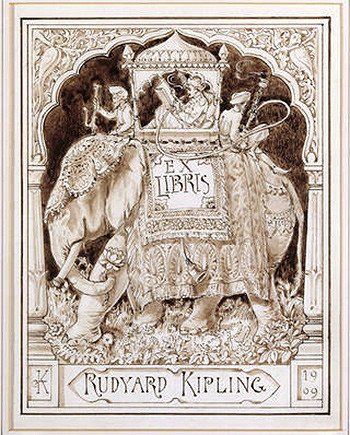 Rudyard Kipling`s bookplate Ex Libris. Lockwood Kipling. 1909.