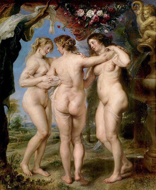Las Tres Gracias. Pedro Pablo Rubens. Óleo sobre tabla.1630-1635. Madrid, Museo Nacional del Prado