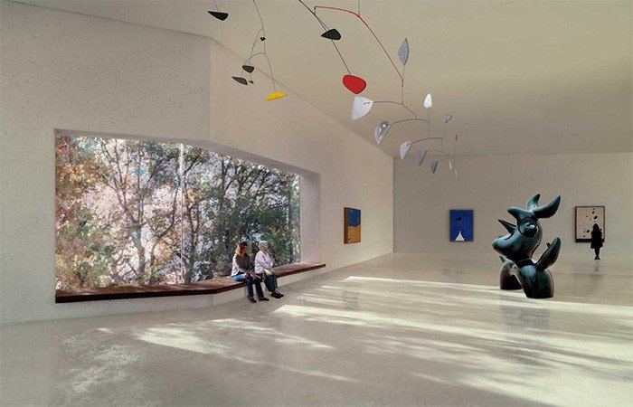 El Proyecto de ampliación de la Beyeler, del taller Peter Zumthor, persigue integrar arte y naturaleza. Successió Miró / Calder Foundation, New York / Art Resource / 2017, ProLitteris, Zürich.
