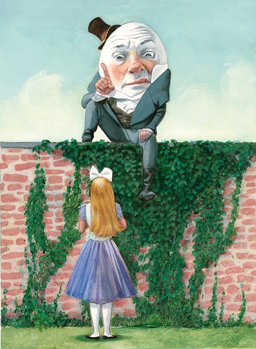 Humpty Dumpty, ilustración de Fernando Vicente para el libro "Alicia a través del espejo" (Nórdica).