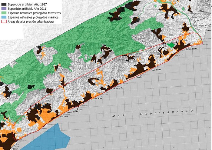 Mapa de la presión urbanizadora en la costa de Mataró-Girona. Greenpeace.org