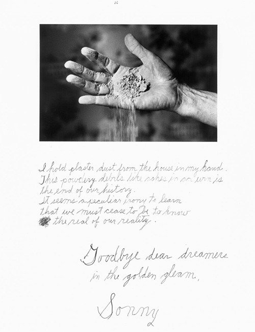 Duane Michals. I hold plaster dust from the house in my hand... 2002.
