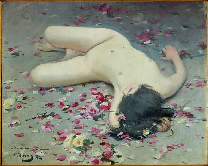 Ramon Casas Carbó. Flores deshojadas, 1894. Óleo sobre tabla. 80 x 100 cm.Colección Ruiz Gallardón Albéniz