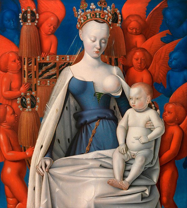 Jean Fouquet. Díptico de Melun o de Etienne Chevalier. 1455. Ala derecha. Madonna rodeada de ángeles © Amberes, Museo Real de Bellas Artes