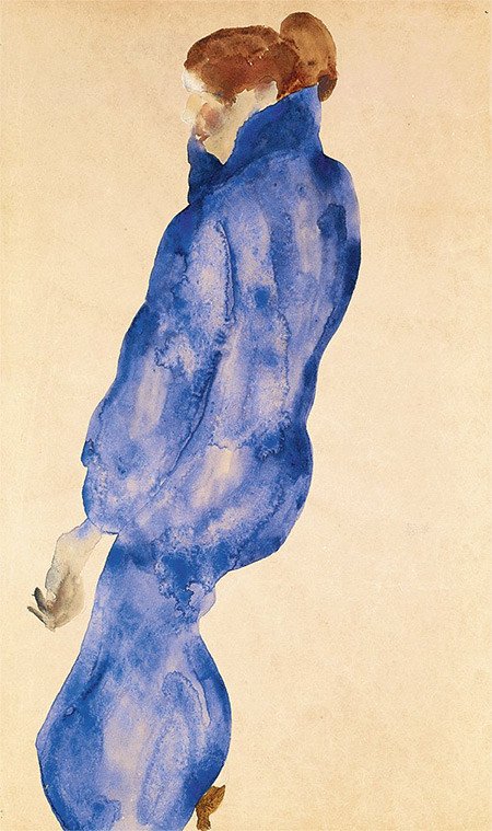 Frau in einem blauen Kleid (Mujer con vestido azul). 1911. Egon Schiele.