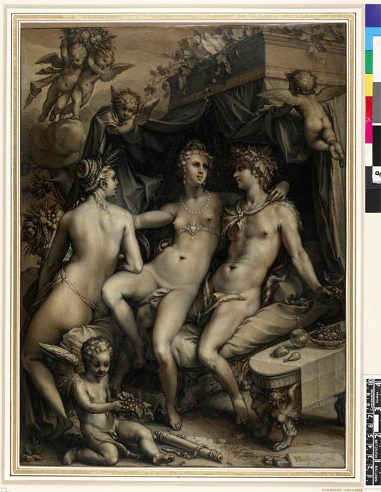 Hendrik Goltzius. Sin Ceres y Bacchus, Venus se congelaría, 1599. Tiza, tinta y aceite sobre papel.  The British Museum, London. © The Trustees of The British Museum