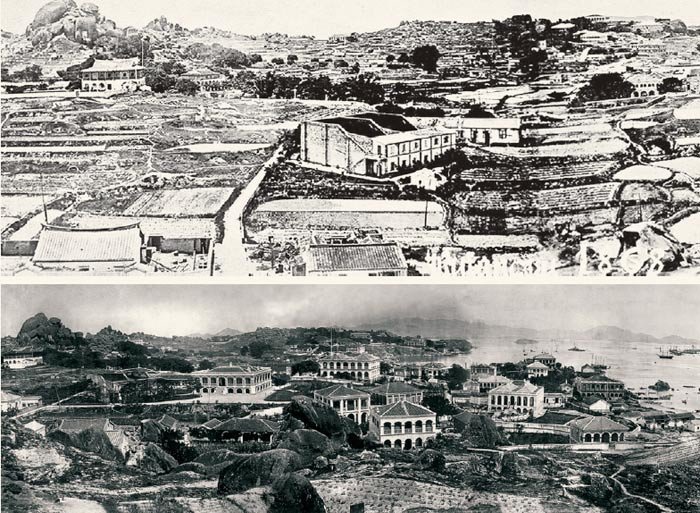 Imágenes de la pequeña isla de Gulangyu en 1868 y en el final del siglo XIX. © KULANGSU Administrative Committee