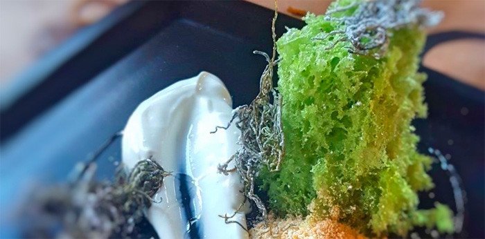  El postre, hecho con algas, deja un sabor dulce de mar en la boca. Imagen Nuria Pradilla