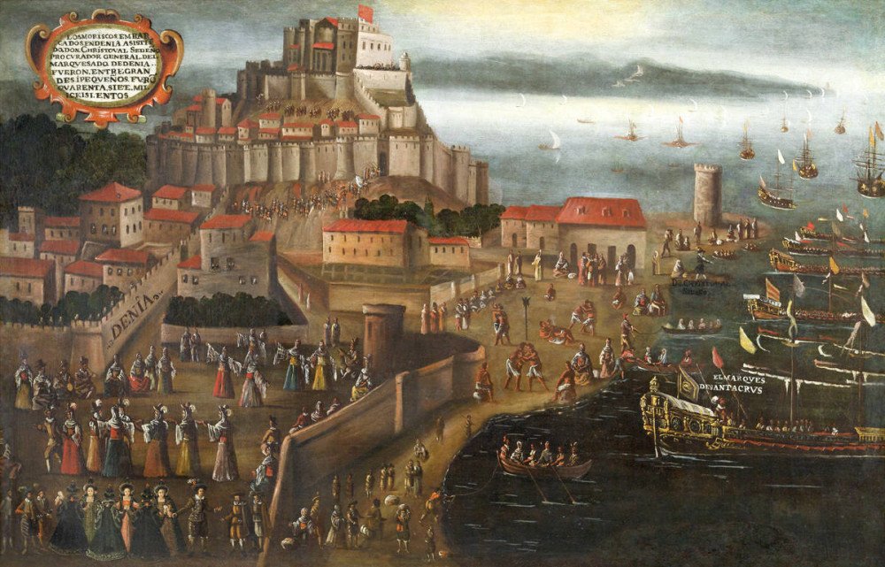 La expulsión de los moriscos por el puerto de Denia, según un cuadro de la época. Cuadro de Vicente Mestre,