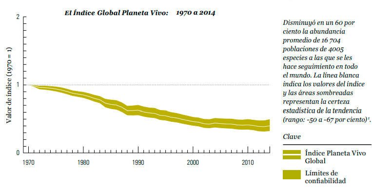 Drástica disminución de especies de vertebrados, entre 1970 y 2017. Informe Planeta Vivo 2018