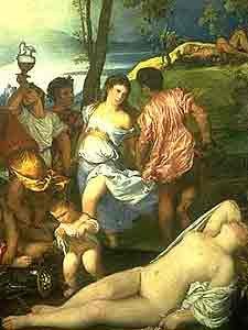 Esta Venus de la Bacanal, de Tiziano..¿Está tomando un baño de sol??