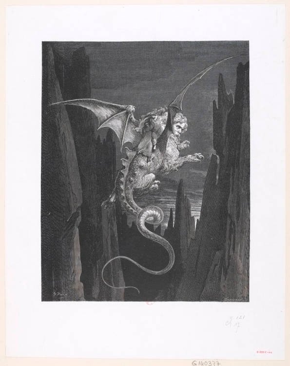 Gustave Doré, placa de texto impreso en El infierno de Dante Alighieri, con los dibujos de Gustave Doré. © Biblioteca Nacional de Francia.