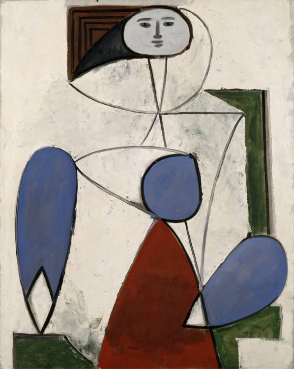 Pablo Picasso . Mujer en un sillón. París, 1947. Óleo sobre lienzo. Museo Nacional Picasso-Paris. Depósito en Musée Picasso, Antibes. Dación Jacqueline Picasso 1990.  © RMN-Grand Palais (Musée nationa