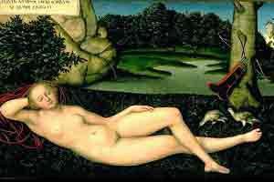 Lucas Cranach tampoco vistió mucho a la ninfa de la fuente. Así no mojaba la ropa... y además mostraba la belleza