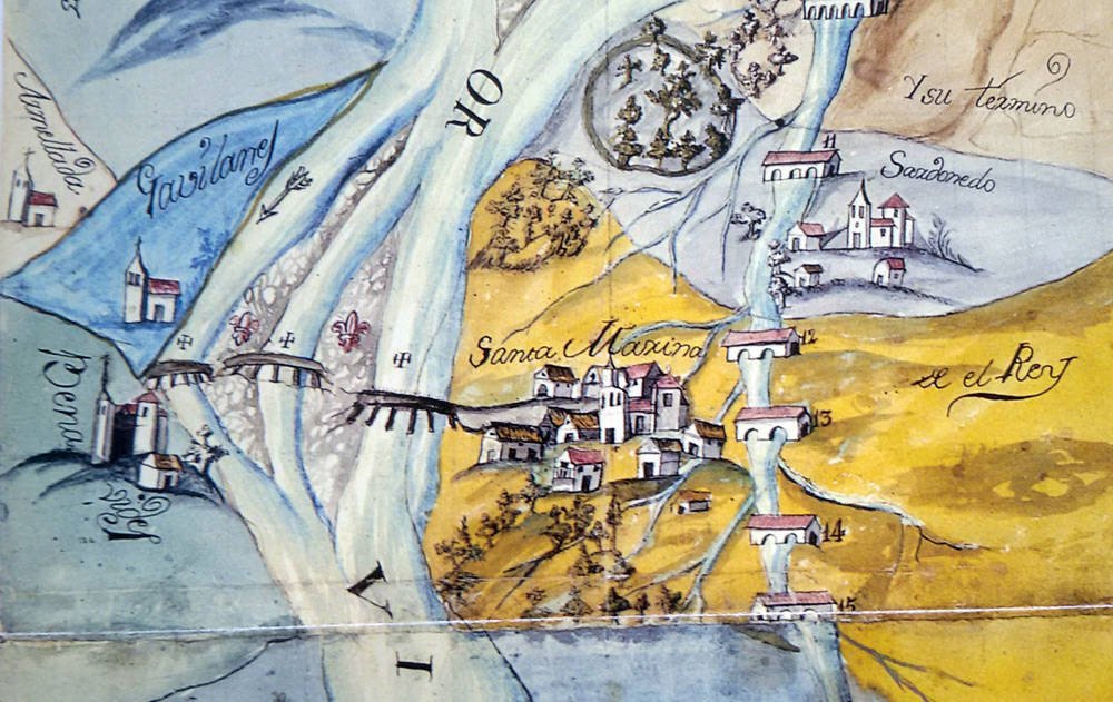 Paso del Órbigo en Santa Marina del Rey, según un mapa antiguo. Guiarte.com