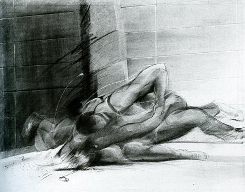 Sendo. Lucha libre. Carbón sobre tela, 1981.