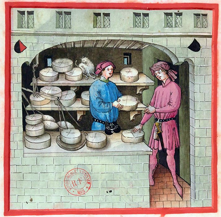 Queso viejo. Ilustración de un ejemplar del Tacuinum Sanitatis; en la Biblioteca Nacional de Francia