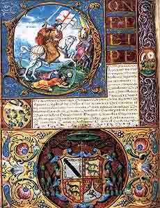 La figura del apostol está íntimamente ligado a la historia de la urbe. Imagen de la Carta del señorío de la Ciudad de Santiago. Año1568