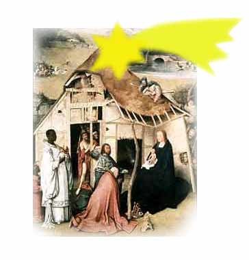 Composición realizada con la imagen de un cuadro de la Adoración de los Reyes de El Bosco, del Museo del Prado.