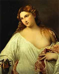 Flora, de Tiziano, un cuadro de la Galleria degli Uffizi, Florence, expuesto en la magnífica muestra del pintor veneciano.