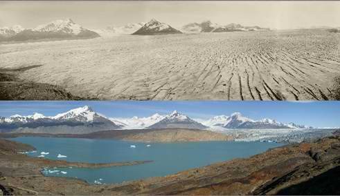 Así han menguado los glaciares de Upsala, en la Patagonia, desde 1928. Imágenes suministradas por Greenpeace