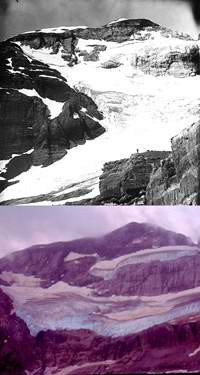 Estas imágenes de Monte Perdido tienen 100 años de diferencia. La nieve ha ido desapareciendo de los Pirineos. Imagen facilitada por Greenpeace.