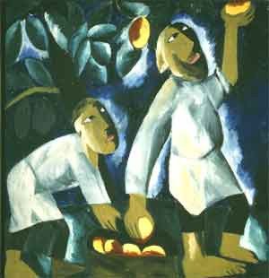 Natalia Goncharova. Campesinos regogiendo manzanas. 1911. Galería Estatal Tretiakov. Moscú