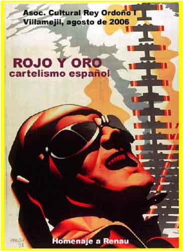 Sobre un fondo de Renau, cartel anunciado la exposición dedicada al Cartelismo, en Villameil(León)