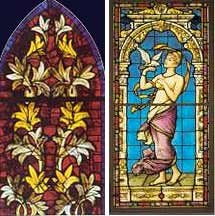 Ejemplos de vitrales antiguos y modernos, de la Catedral de León y Madrid (Banco de España). guiarte.