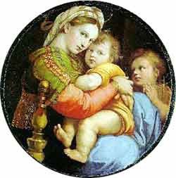 Raffaello Sanzio. La Madonna della Seggiola. Imagen de www.sbas.firenze.it/musei/pitti.html