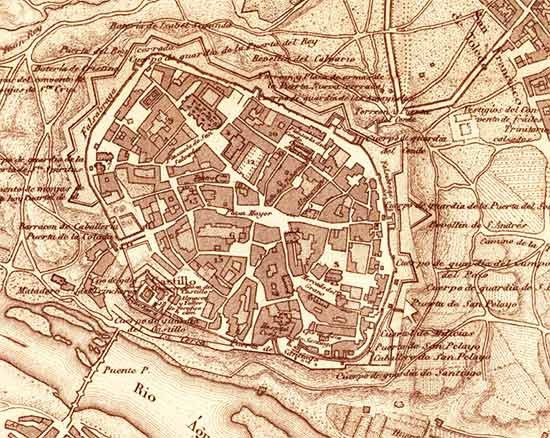 Plano de las murallas de Ciudad Rodrigo, en el final del XIX, del cartógrafo Francisco Coello
