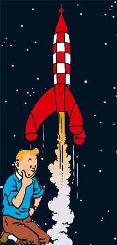 El cohete aparece en la fachada del centro Pompidou, recordando la muestra de Hergé,