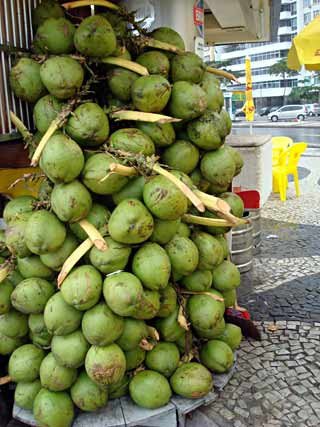 Cocos expuestos en un chiringuito playero de Copacabana