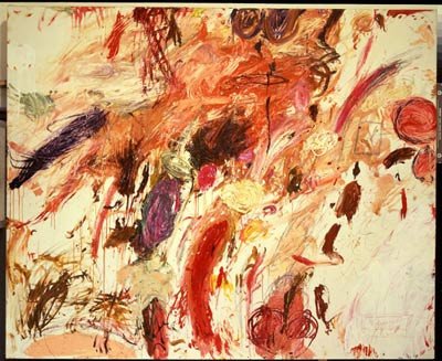 Cy Twombly. Ferragosto V, 1961. Pintura al óleo, cera y lápiz de plomo sobre lienzo, presentada en el Guggem. Colección particular. Cortesía de Thomas Ammann Fine Art, Zúrich