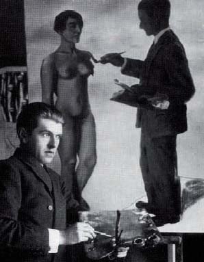 Magritte fotografiado ante uno de sus cuadros más poéticos. musee-magritte-museum.be