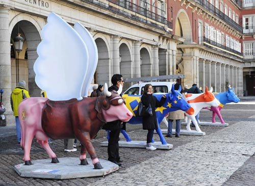 Vacas en la Plaza Mayor de Madrid